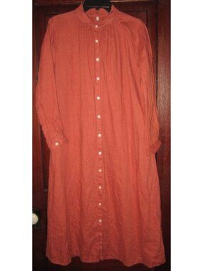 MUJI Sz XS 100% Linen Washed Shirt Dress Long Button Pockets Oversized Midi Maxi